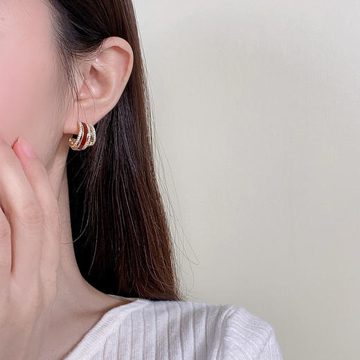 雀说复古港风小香风红色轻奢锆石耳钉时尚气质耳饰925银针耳环高级感ALW19275B 商品图3