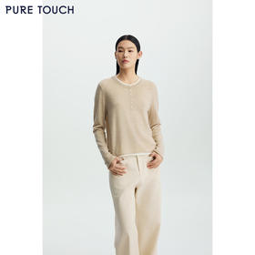 商场同款PURE TOUCH女装26春夏新款圆领羊毛针织衫撞色领宽松毛衣