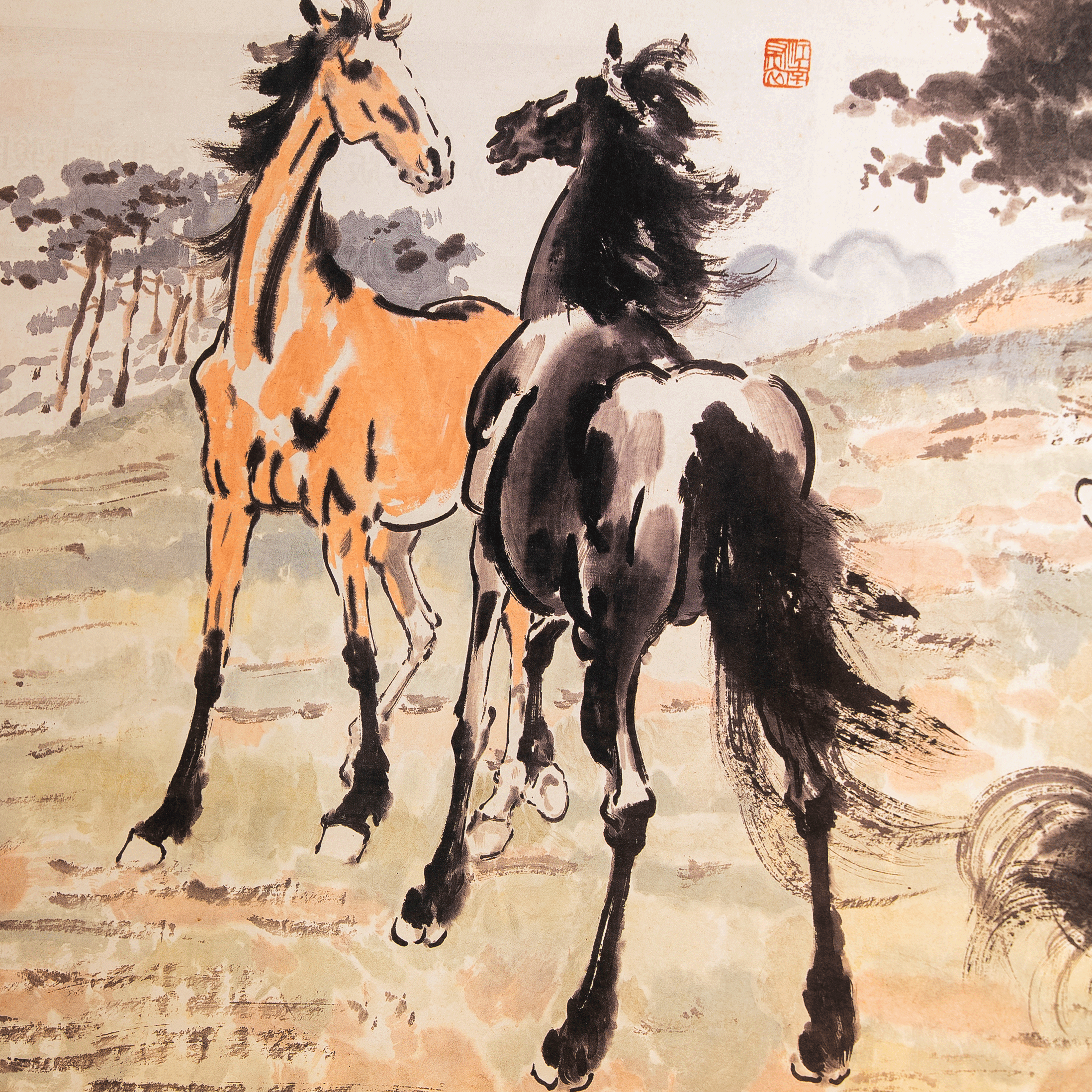 “国企监制加盖徐悲鸿原章”徐悲鸿家族认证 徐悲鸿“原章”系列<<徐悲鸿十骏图>>钞券画 大尺寸 可挂客厅书房办公室