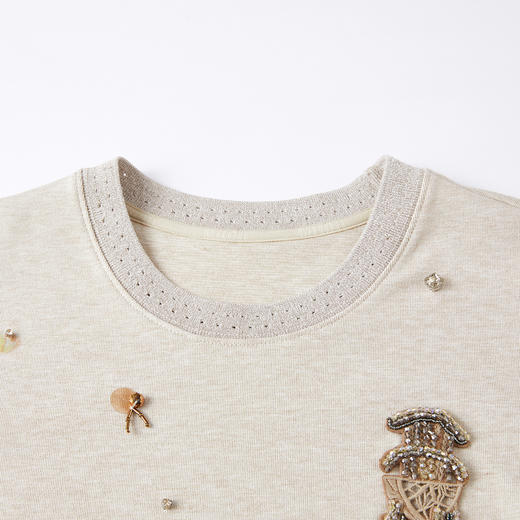 谜底原创T恤短袖2026年春季新品钉钻缝珠趣味章仔百搭女261MT0214 商品图3