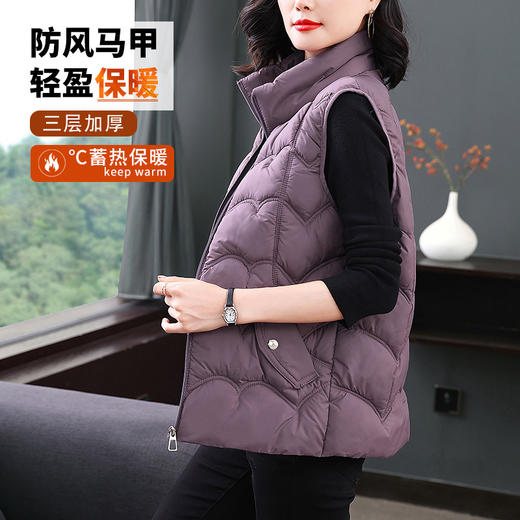 百媚生 短款棉马甲时尚立领坎肩背心无袖棉衣外套3348 商品图0