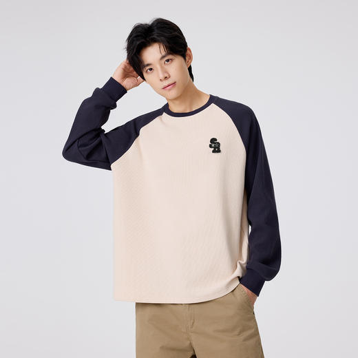 gxgjeans 男装【肌理感】男士长袖T恤25秋款撞色拼接亲肤透气内搭情侣打底衫K&C 商品图3