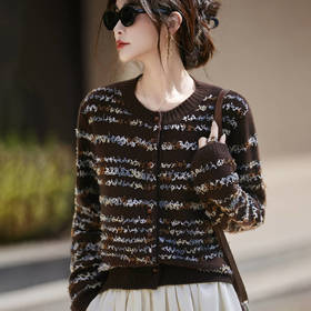 丁摩 法式重工蝴蝶飘线羊绒羊毛针织开衫提花毛衣NS-5200-88