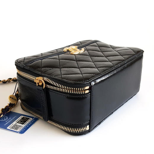 【95新】CHANEL香奈儿黑金油蜡皮手柄方盒子相机包单肩包女士 060126NJS29 商品图5