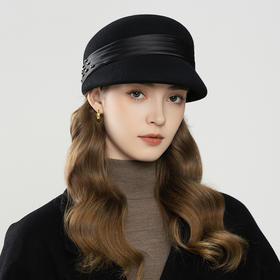 雀说 复古优雅羊毛马术帽秋冬季英伦风缎带镶装饰鸭舌帽9829