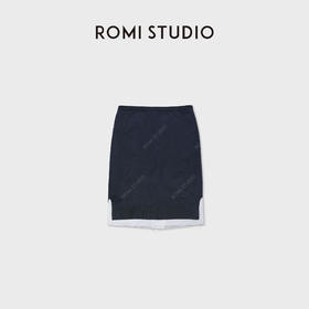 ROMI STUDIO“文艺分子”桑蚕丝混纺白边针织直筒半裙RWCSXT6795