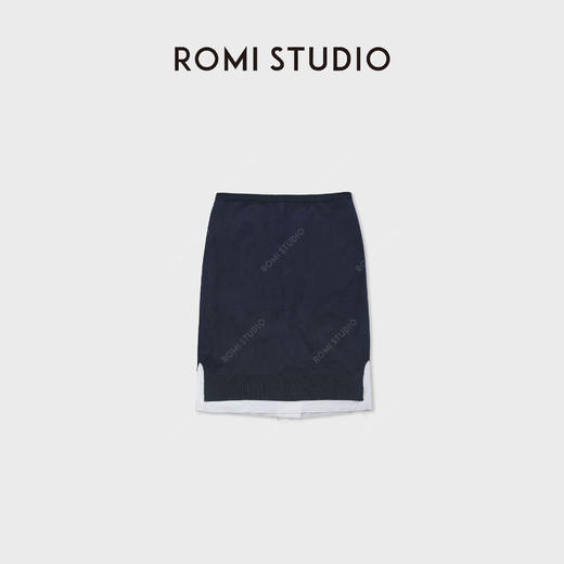 ROMI STUDIO“文艺分子”桑蚕丝混纺白边针织直筒半裙RWCSXT6795 商品图0