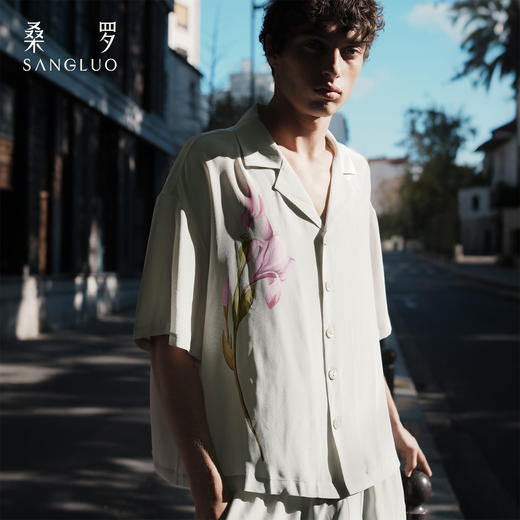 东方鸢尾』桑罗休闲短袖睡衣套装桑蚕丝男士家居服可外穿 商品图1