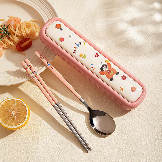 摩登主妇316L筷子勺子套装便捷餐具小学生一人专用外出携带收纳盒 商品图1