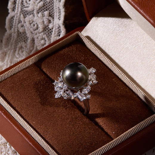 “暗夜星辰”大溪地黑珍珠银镀金戒指 商品图0