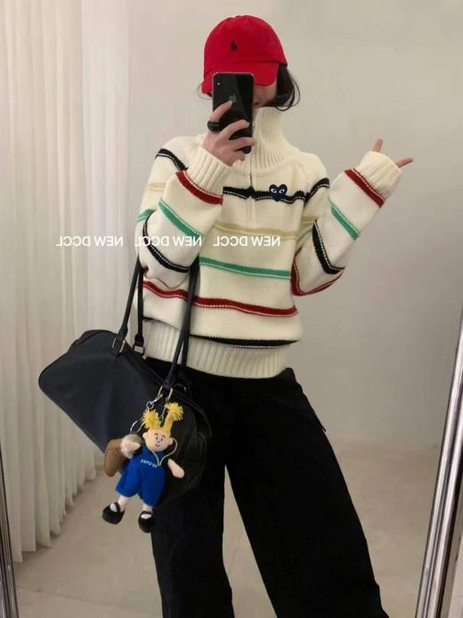 F011263日系秋冬氛围感半拉链宽松针织毛衣 商品图5