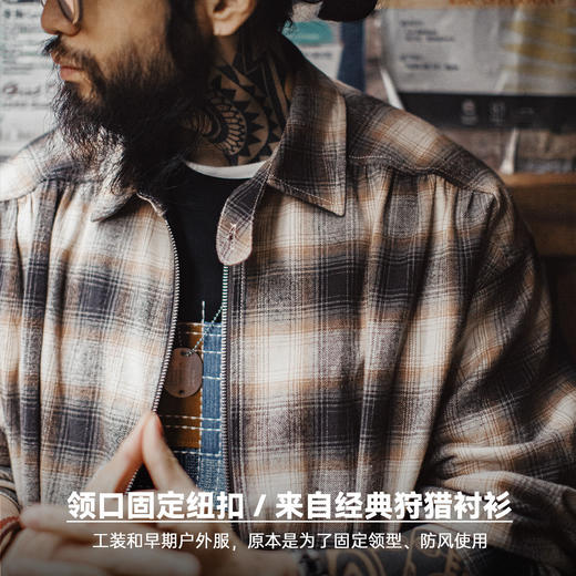 马登工装美式复古格子拉链衬衫翻领格纹纯棉外套开衫长袖衬衣男春 商品图2