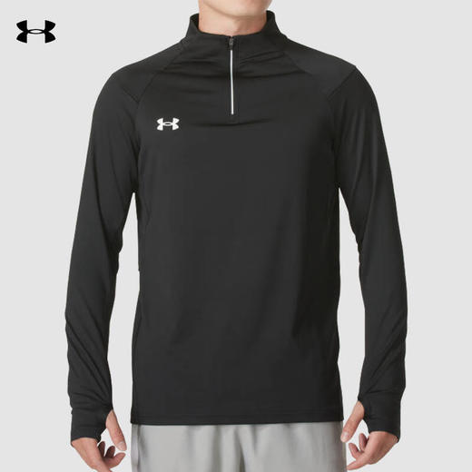 安德玛安德玛长袖T恤男士弹力打底衫半拉链立领速干健身服跑步运动上衣 黑色/指洞款/24600603 商品图0