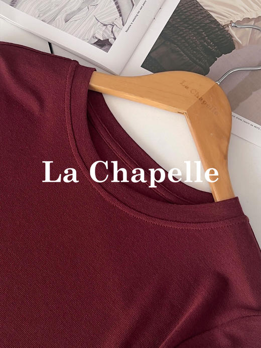 拉夏贝尔/La Chapelle撞色拼接假两件tee弹力修身显瘦长袖打底上衣 商品图7