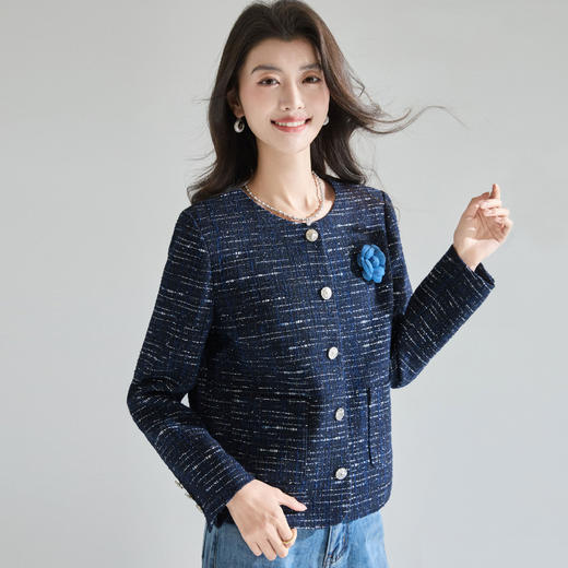 「高货sh」全新升级【铂金会员330/天猫439/差价109】(93338)洛诗琳高奢银色闪片粗花呢外套2026春季山茶花小香风外套 商品图4