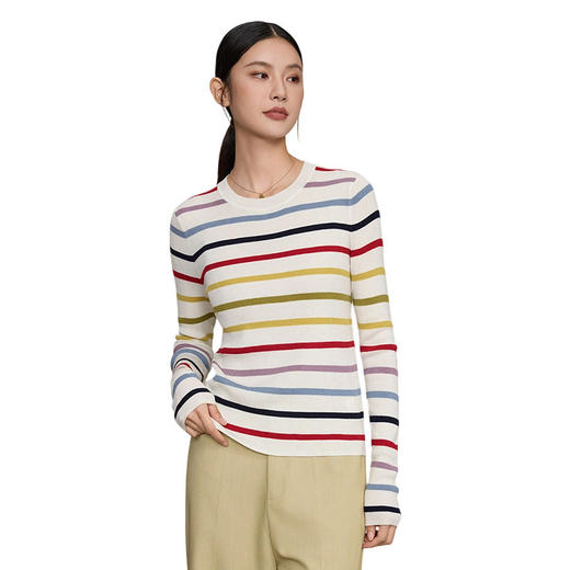 「高货rp」全新升级【铂金会员257/天猫339/差价82】(51416)洛诗琳气质彩虹条纹羊毛衫2026新款坑条修身打底针织毛衣 商品图4
