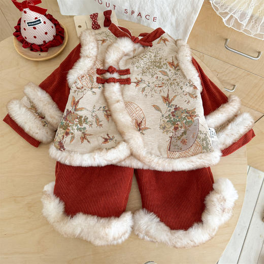 唐装拜年服女童汉服秋冬儿童周岁礼服宝宝喜庆过年衣服中国风 商品图12