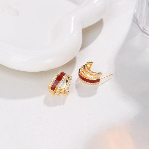 雀说复古港风小香风红色轻奢锆石耳钉时尚气质耳饰925银针耳环高级感ALW19275B 商品图1