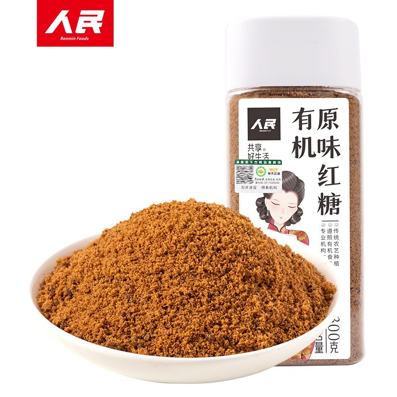 人民食品瓶装有机红糖原味生姜红枣汁红糖300g