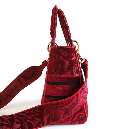 【95新】Dior迪奥Lady Dior手袋红色丝绒刺绣五格戴妃宽肩带手提单肩包女士 090126HS03 商品图2