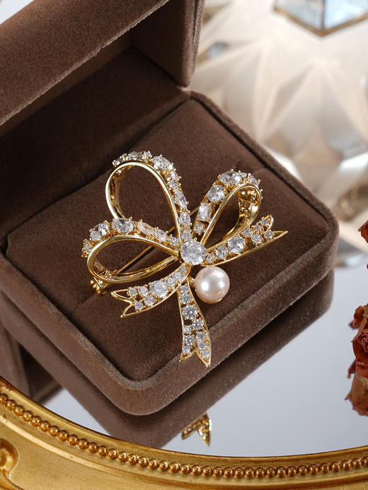 子佩集【清辉织梦】珍珠惜王妃胸针【XXXZ248】7mm珠镀金丝带蝴蝶结2601 商品图2