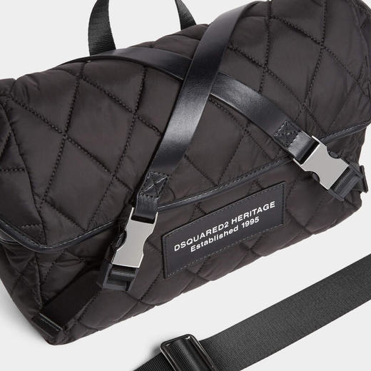 DSQUARED2 男士 Heritage Messenger系列 字母徽标贴片绗缝单肩包 黑色 PTM0023 11702380 2124 商品图3