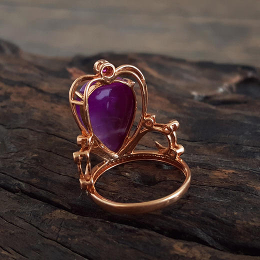 AU750玫瑰金镶钻镶天然细腻皇冠造型紫罗兰舒俱来戒指18.8*14.7MM（皆取最大值）11号（戒圈可改）120126XY04 商品图6