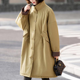 丁摩 中长款休闲立领加厚棉衣过膝棉服LF24191