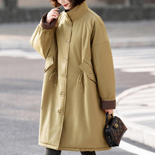 丁摩 中长款休闲立领加厚棉衣过膝棉服LF24191 商品图0