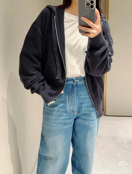 112-1 独家圆正 lew 一博同款 刺绣徽标 羊毛圈圈纱 男女同款拉链连帽衫 老朱穿S 商品图4