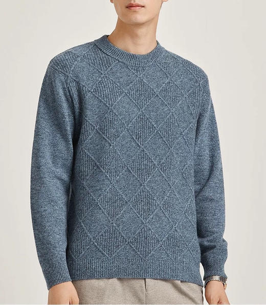 100%绵羊毛高克重提花款菱形格百搭毛衣 商品图0