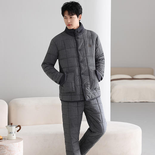 雀说 三层加厚羽绒夹棉袄睡衣男士冬季加绒家居服 商品图3