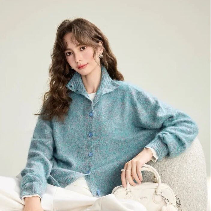 [莫奈花纱」小皮草油画感拉毛开衫系列 【72小时发货】，高级莫奈花园配色，绵羊毛与山羊绒混纺