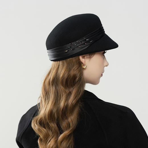 雀说 复古优雅羊毛马术帽秋冬季英伦风缎带镶装饰鸭舌帽9829 商品图2