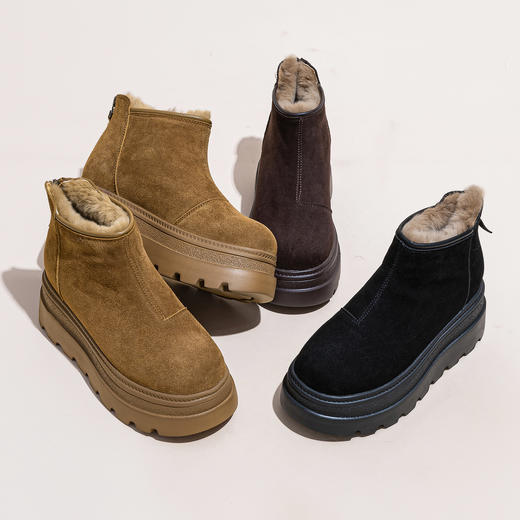 雀说 真皮加绒厚底增高休闲鞋网红厚绒靴子6005 商品图3