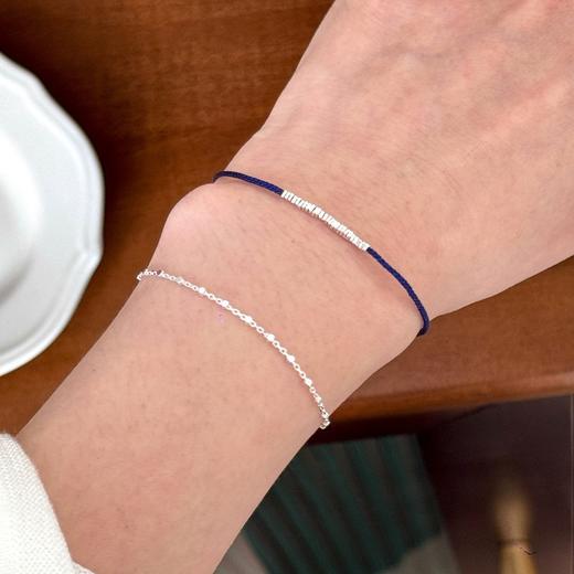 丁摩S925纯银碎银子手绳女简约手工编织设计推拉可调节叠戴百搭小红绳ALW181 商品图1