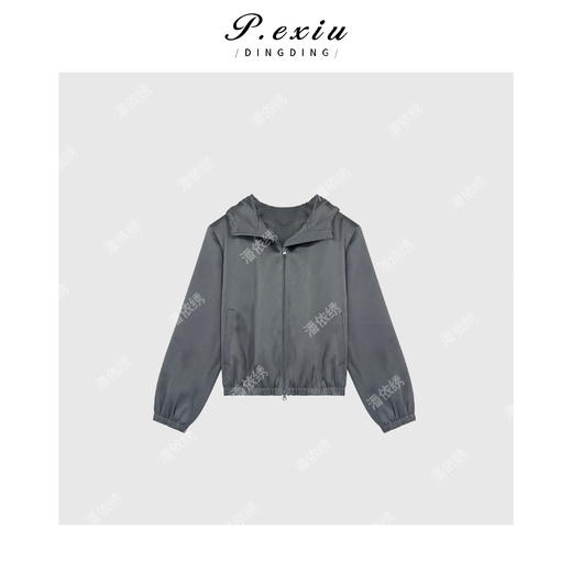 04-6潘依绣丁丁宠粉韩系简约抽绳连帽极简短外套Q1725 商品图0