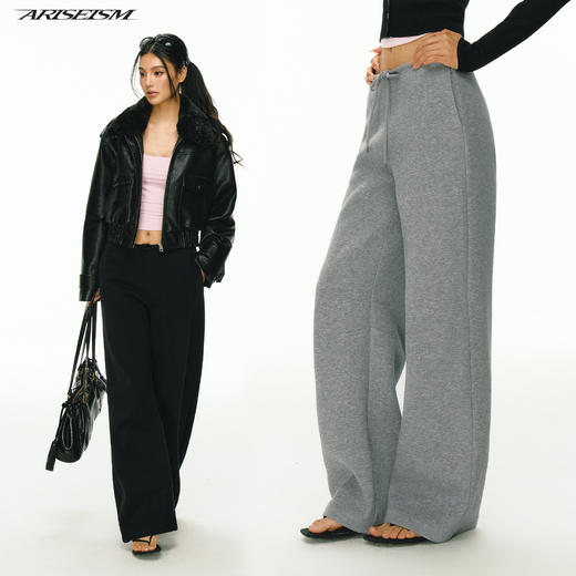 Ariseism 松弛感抽绳腰头高腰阔腿弯刀卫裤女冬季新款休闲长裤子 商品图3