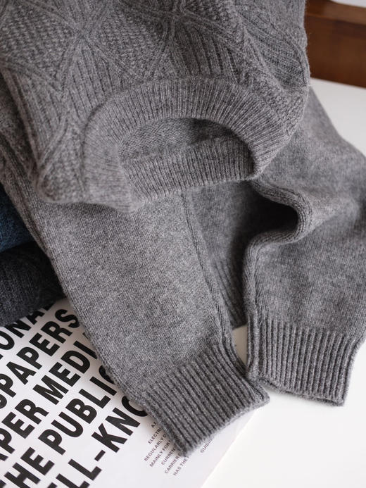 100%绵羊毛高克重提花款菱形格百搭毛衣 商品图12