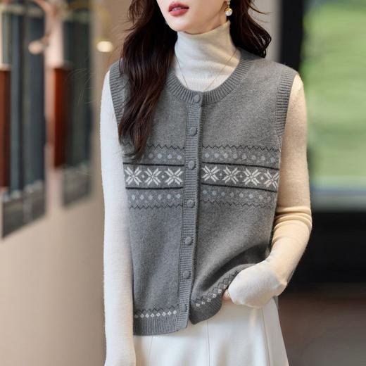 百媚生 针织开衫毛衣马甲女外套红色上衣马夹S92549011 商品图1