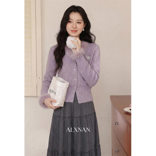 鹿向南「心动邂逅」秋冬气质法式紫色毛衣女温柔高级慵懒针织上衣 商品图1
