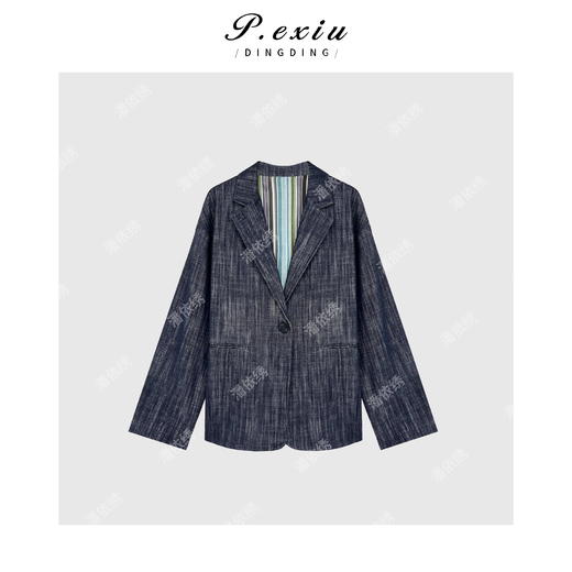04-6潘依绣丁丁宠粉新款老钱风纹理牛仔长袖西装外套Q3593 商品图1