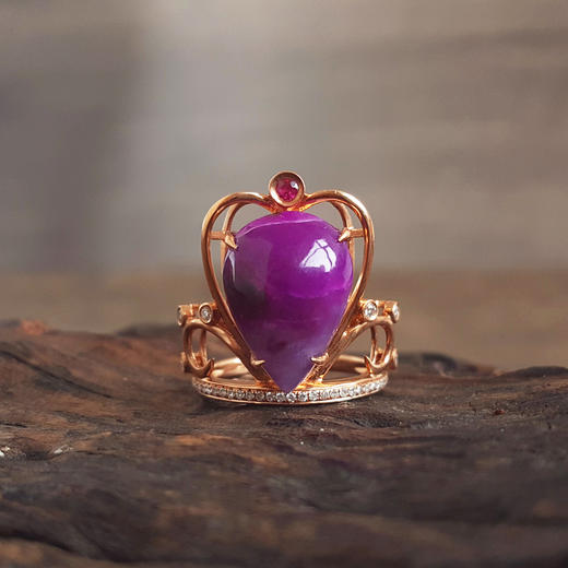 AU750玫瑰金镶钻镶天然细腻皇冠造型紫罗兰舒俱来戒指18.8*14.7MM（皆取最大值）11号（戒圈可改）120126XY04 商品图7