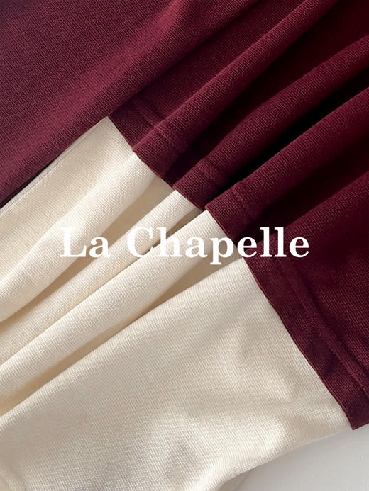 拉夏贝尔/La Chapelle撞色拼接假两件tee弹力修身显瘦长袖打底上衣 商品图5
