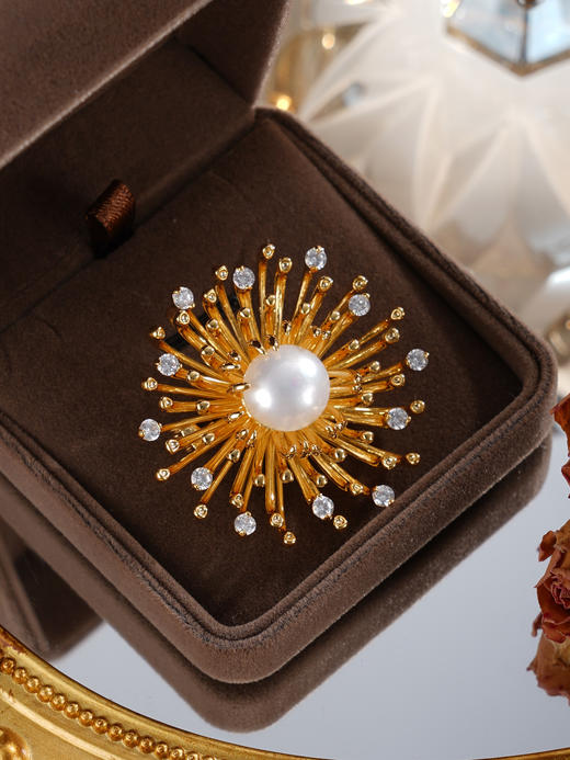 子佩集【炽焰凝诗】珍珠惜王妃胸针【XXXZ241】11mm珠镀金蒲公英2601 商品图3