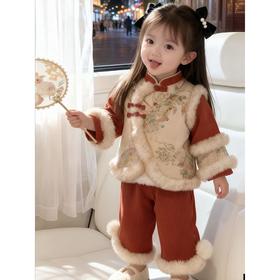 唐装拜年服女童汉服秋冬儿童周岁礼服宝宝喜庆过年衣服中国风