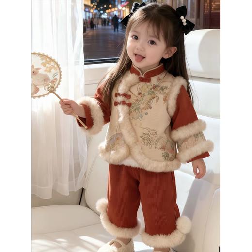 唐装拜年服女童汉服秋冬儿童周岁礼服宝宝喜庆过年衣服中国风 商品图0