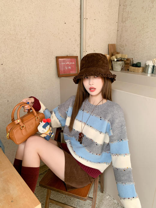 <曾小咸推荐>现货秒杀 ！微信超特价！韩系条纹撞色毛衣 日常199.99 立减110 秒杀89.99！！ 商品图11