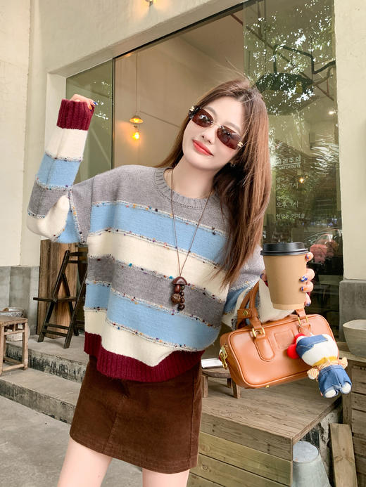 <曾小咸推荐>现货秒杀 ！微信超特价！韩系条纹撞色毛衣 日常199.99 立减110 秒杀89.99！！ 商品图13