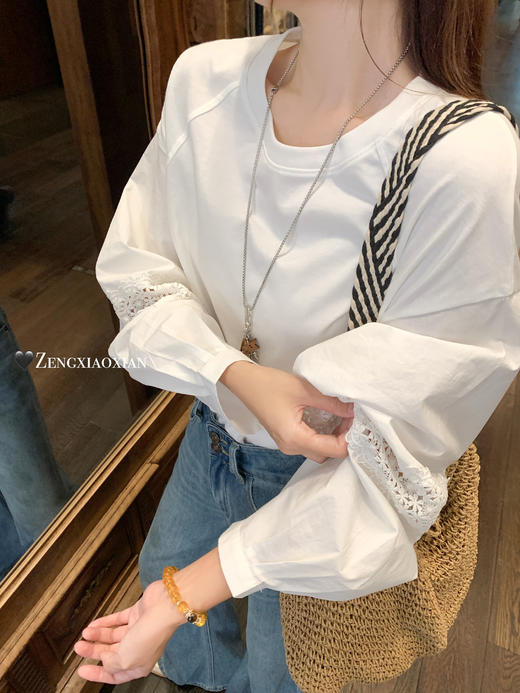 <曾小咸推荐>现货秒杀 ！微信超特价！袖口绣花镂空长袖T 日常149.99 立减80 秒杀69.99！！ 商品图5